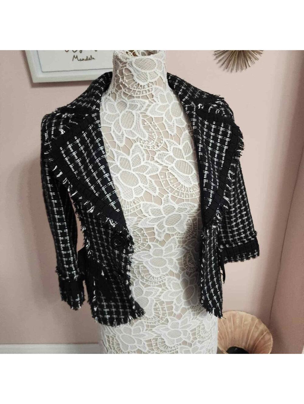 WHBM white house black market fringe ribbon tweed unique blazer 00 - Picture 5 of 6